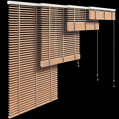 Natural Wooden Blinds With Adjustable Slats For Modern Home Window Decor 3d model