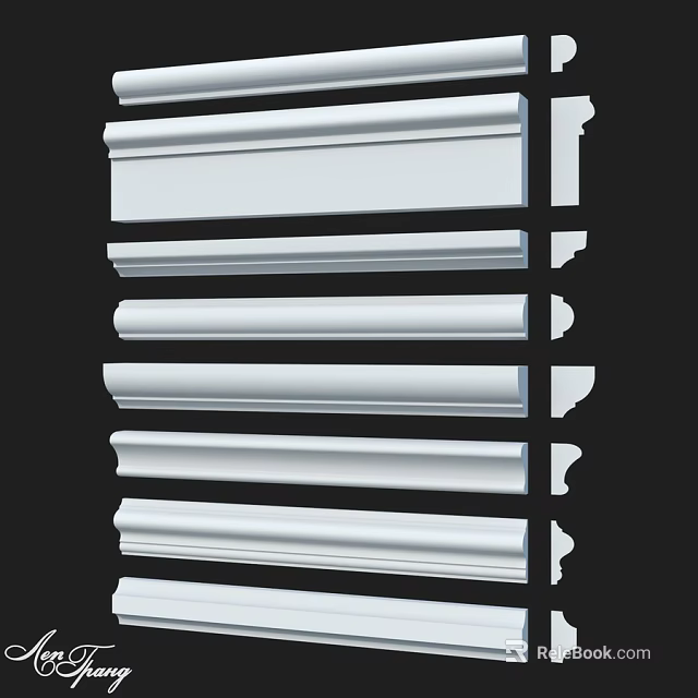 White Decorative Molding Components With Various Styles For Interior Design 3d model 