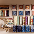 Artisanal Textile Studio With Patterned Fabrics Decorative Wall Panels And Weaving Loom