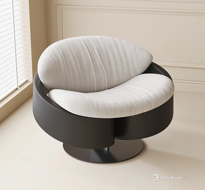 Modern Curved Lounge Chair With White Upholstered Cushion And Black Circular Base 3d model 