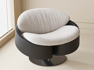 Modern Curved Lounge Chair With White Upholstered Cushion And Black Circular Base 3d model