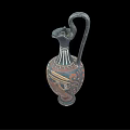 Ancient Style Wine Bottle With Bird Headed Spout And Colorful Patterns On Black Background