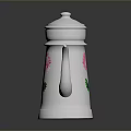 White Decorative Water Kettle with Pink Flower and Green Leaves for Home Use