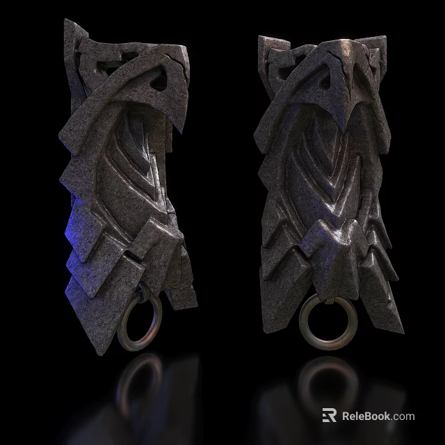 Intricate Carved Stone Architectural Components With Ring Ornaments And Detailed Geometric Curved Surface 3d model 