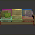 Beige Three Seat Sofa With Green And Yellow Striped Decorative Pillows