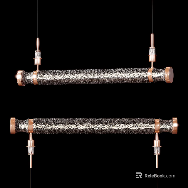 Modern Chandelier with Copper Accents and Textured Surface in Elongated Design for Interior Spaces 3d model 