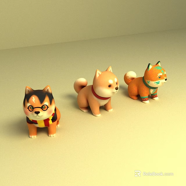 Cute Shiba Inu Dolls With Different Adorable Styles And Colorful Accessories 3d model 