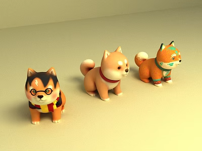 Cute Shiba Inu Dolls With Different Adorable Styles And Colorful Accessories 3d model