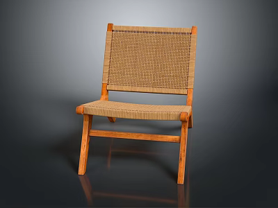 Light Wood Dining Chair With Woven Rattan Back And Seat Minimalist Design 3d model