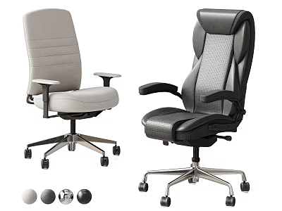 Light Gray And Black Office Chairs With Mesh Back Swivel Wheels And Adjustable Features 3d model