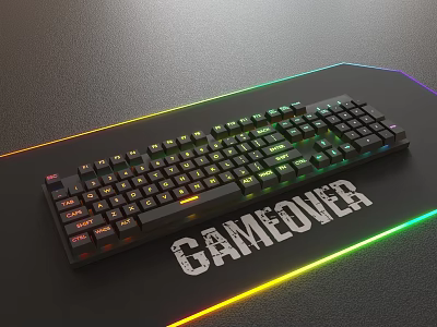 Gaming Keyboard with RGB Backlight and GAMEOVER Text on Illuminated Keys 3d model