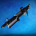 Black Metal Machine Gun Weapon With Ammunition Belt On Blue Background Design Features 3d model