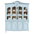 Elegant Blue China Cabinet With Glass Doors Holding Plates Cups And Color Options
