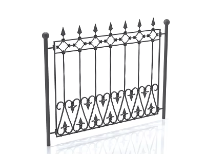 Black Iron Decorative Fence With Spiked Tops And Intricate Patterns Design 3d model