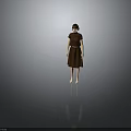 Child Wearing Brown Top And Skirt Standing Against Gray Background
