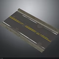 Gray Road Pavement With Double Yellow Solid Lines And White Edge Curb 3d model