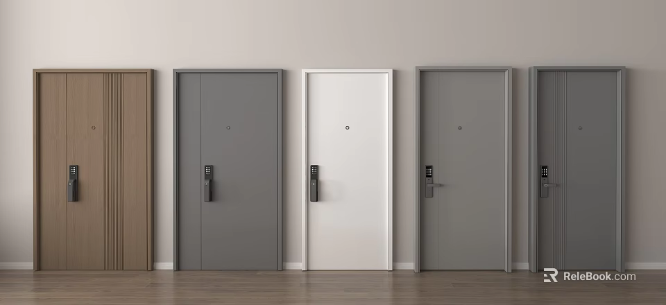 Modern Security Doors Interior Display With Gray White And Brown Color Options 3d model