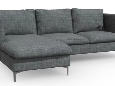 Modern Gray Fabric Sofa Set with Chaise Lounge and Metal Legs for Contemporary Living Room 3d model