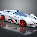 Futuristic White Sports Car With Red Wheels And Angular Sleek Design
