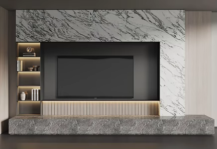 Modern stone TV background wall 3d model
