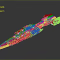 Multicolored 3D Model Spaceship With Complex Interstellar Structure For Space Exploration