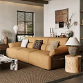 Modern Living Room Sofa Set With Beige Brown Couches Coffee Table Artwork And Natural Light