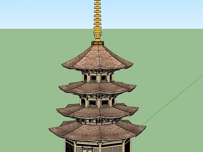 Traditional Multi Tiered Pagoda With Overhanging Eaves Brown Roof And Golden Spire 3d model