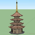 Traditional Multi Tiered Pagoda With Overhanging Eaves Brown Roof And Golden Spire
