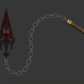 Spiked Chain Weapon With Metal Chain And Yellow Wrapped Wooden Handle
