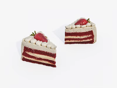 Two Slices of Red Velvet Cake with Layers of Cream and Fresh Strawberry Topping 3d model
