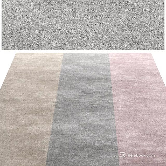 Square Rug With Beige Grey Pink Striped Design For Modern Interior Decor 3d model 