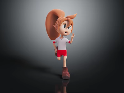Cute 3D Elf Like Character with Large Tail Running in Red White Outfit 3d model