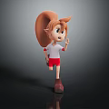 Cute 3D Elf Like Character with Large Tail Running in Red White Outfit
