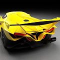 Yellow Supercar With Large Rear Wing Sleek Aerodynamic Design And Red Interior