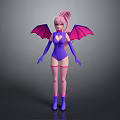 Cute Game Movie Character With Pink Hair Purple Bat Wings Heart Cutout And Purple Bodysuit