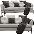 Stylish Multi Seater Sofa With Gray Velvet Upholstery Metal Legs And Decorative Pillows