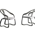 Modern Set Of Two Lounge Chairs With Black Curved Frame And White Seat Design