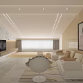 Modern Hotel Room Interior With Spacious Layout Sofa Dining Table And Natural Light 3d model