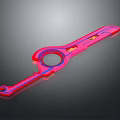 Pink Weapon with Circular Ring Design Long Shiny Handle and Blue Accent Edges