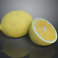 Fresh Yellow Lemons Whole and Half Sliced on Dark Reflective Surface 3d model