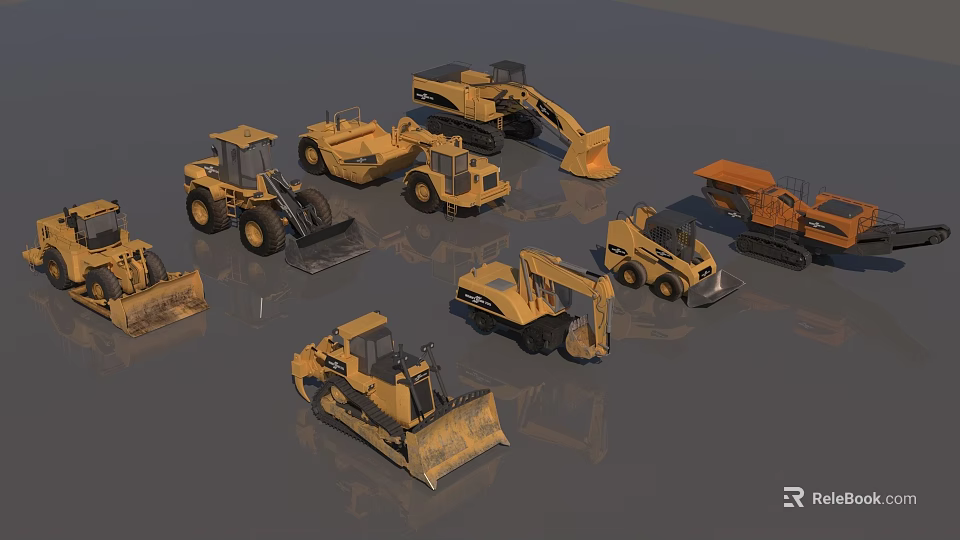 Construction Utility Vehicles Bulldozers Excavators Loaders Dump Trucks for Heavy Duty Construction Work 3d model 