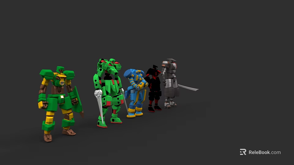 Colorful Robot Models With Various Weapons And Unique Designs On 3d model 
