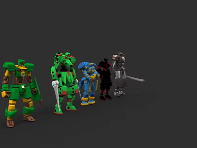 Colorful Robot Models With Various Weapons And Unique Designs On 3d model