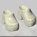 White Block Heel Clogs Shoes With Perforated Design And Ventilated Holes For Casual Fashion