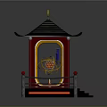Traditional Pavilion Architecture With Striped Roof Golden Ornament Red Railings And Blue Windows