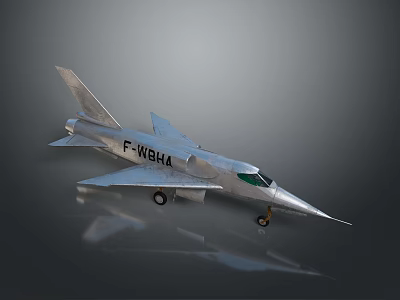 Silver F-WBHA Model Airplane With Pointed Nose Wings Landing Gear And Reflective Surface 3d model