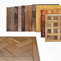 Diverse Wooden Flooring Options with Herringbone Parquet Patterns and Natural Grain Textures