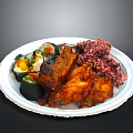 Delicious Assorted Food Platter with Sushi Rolls Grilled Meat and Purple Rice