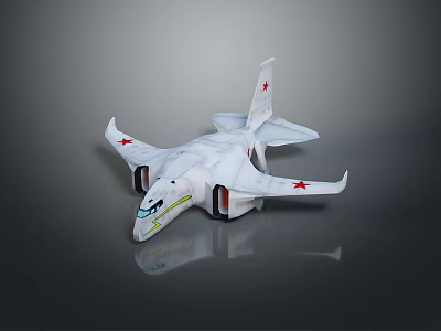 White Model Airplane With Red Stars Streamlined Design And Reflective Surface 3d model