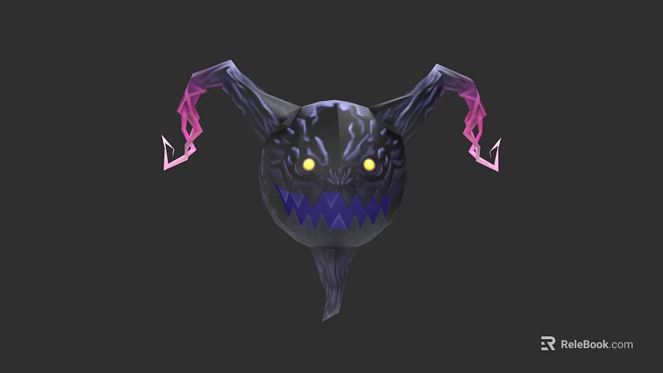 Game and Movie Character Featuring Black Spherical Head Yellow Eyes Purple Mouth and Spiked Tentacles 3d model 